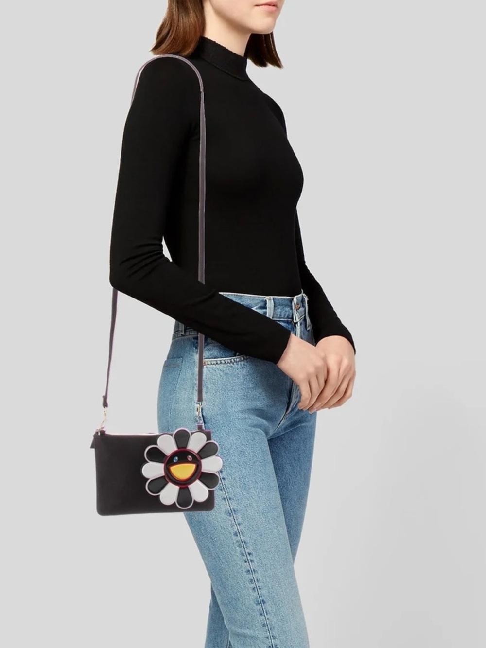 Murakami x Shu Uemura Mini Crossbody Bag in Black with Flower Accent